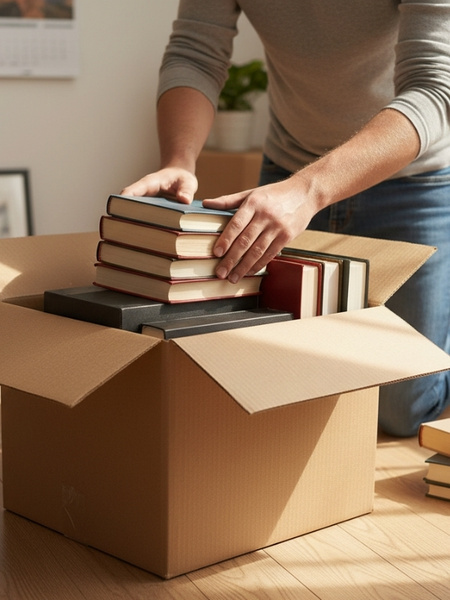 Person packt Bücher in Karton einwellig